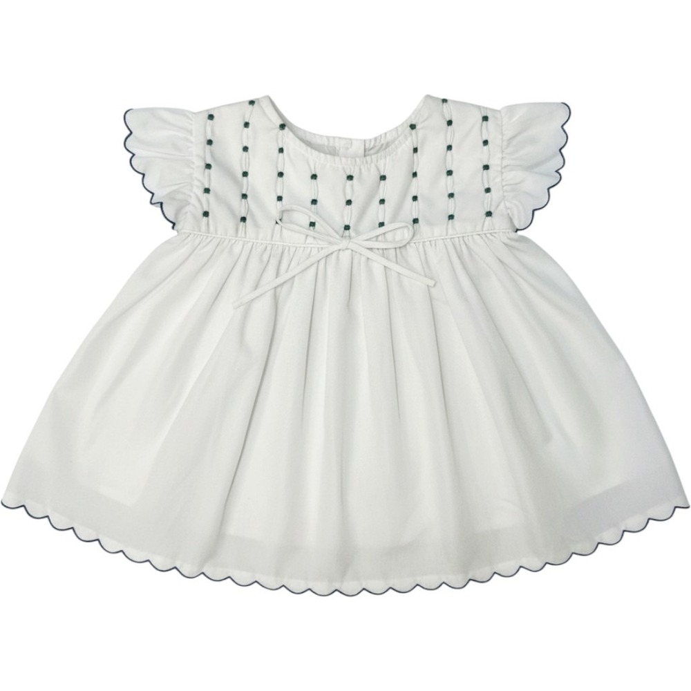 Vintage Style Embroidered Flutter Sleeve Baby Dress White 3 Months Back Bow